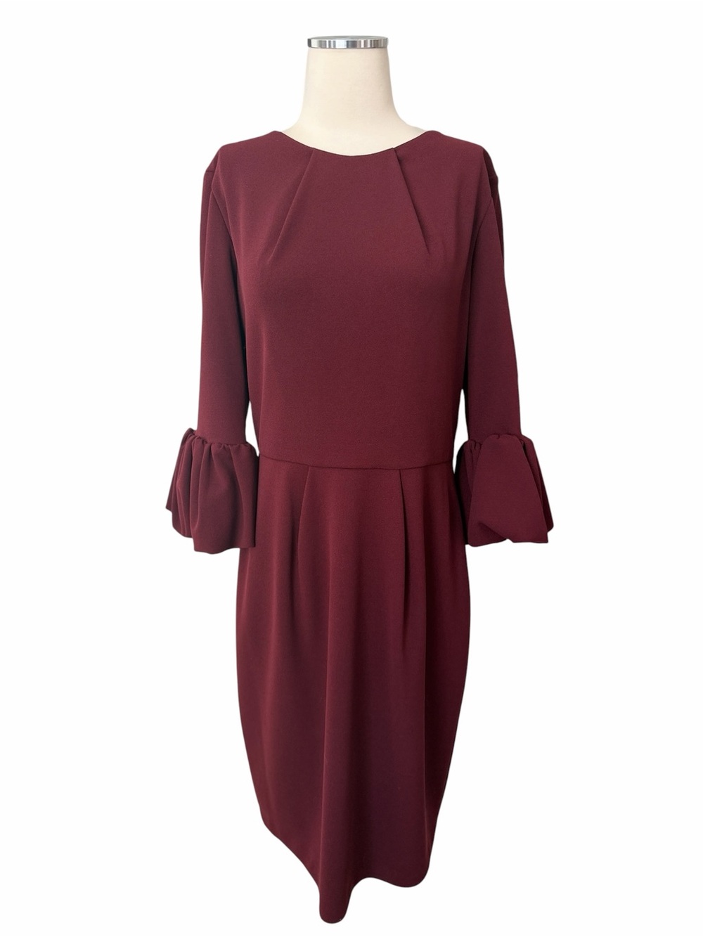 Betsy & Adam Burgundy Ruffled Peff Sleeve Sheath Dress Sz 14